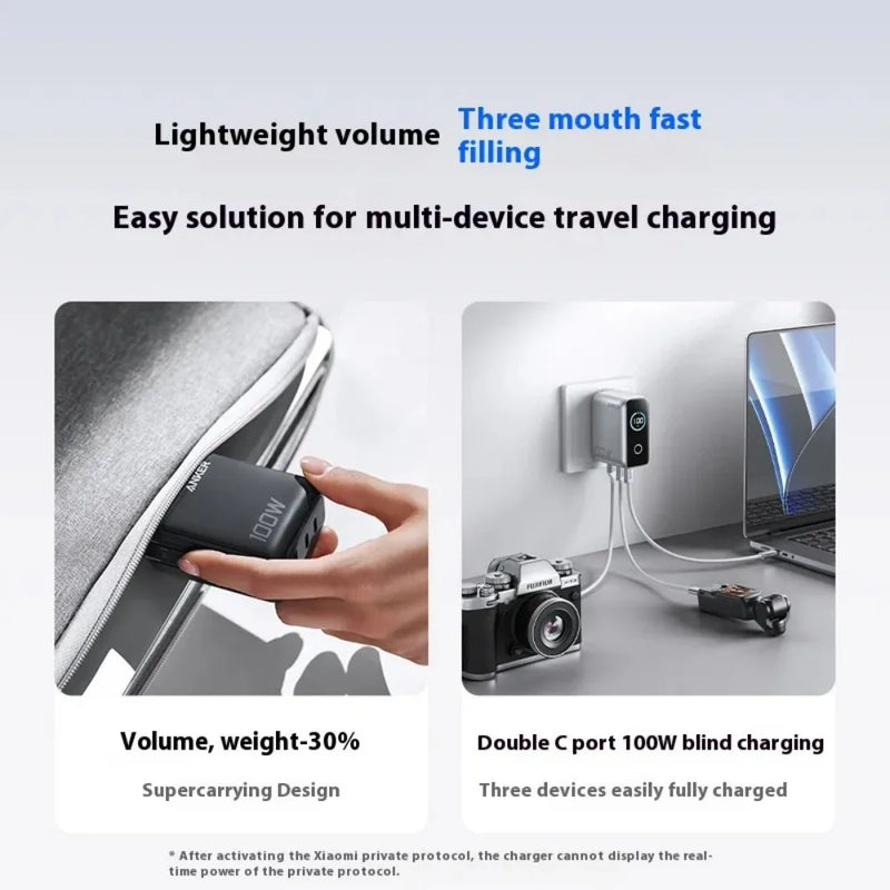 ឆ្នាំងសាក Anker 100W GaN 3-Port PD Fast Charger Smart Digital Display USB-C សម្រាប់ MacBook Pro iPad IPhone Xiaomi Galaxy S24
