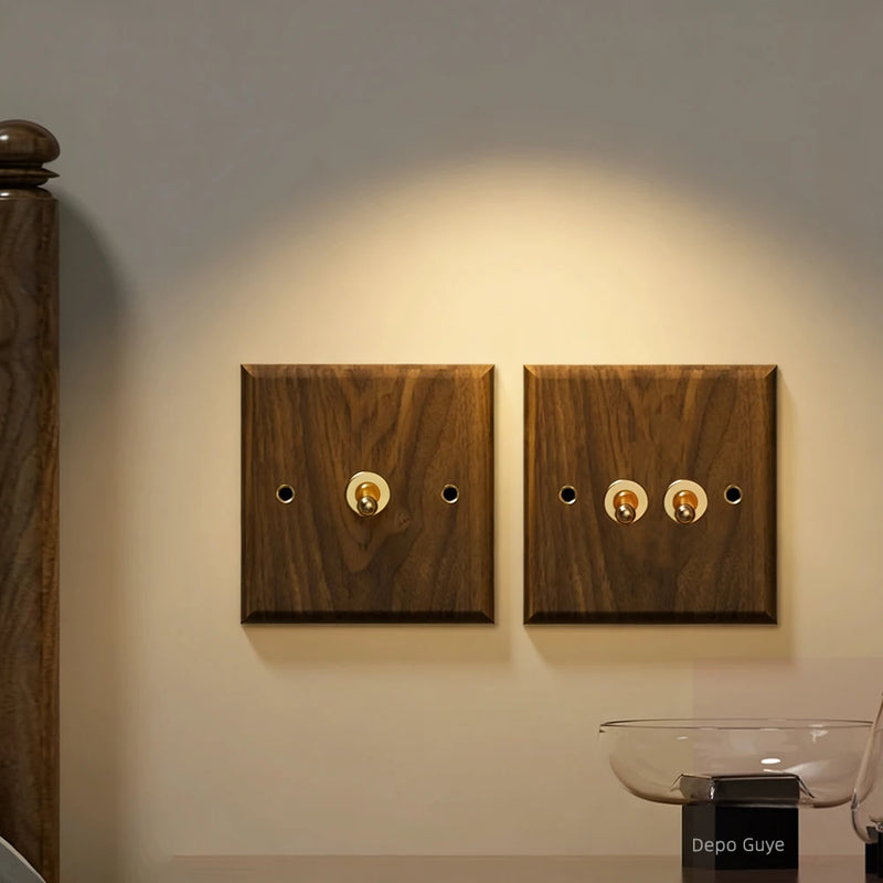 5/10 PCS Retro Europe Black Walnut Wall Toggle  LightSwitch Panel 1-4Gang 2Way Solid Wood,Antique Home Stay Switch