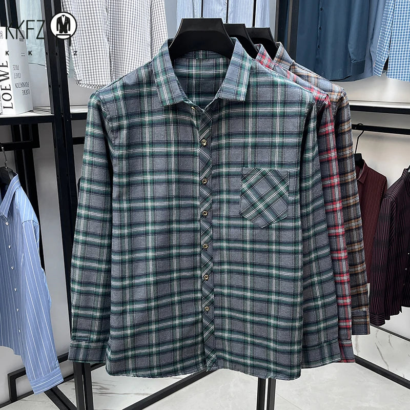 Men's Lapel Collar Plaid Shirt Long Sleeve Breathable Fabric Comfortable Lightweight Casual Business Daily Wear