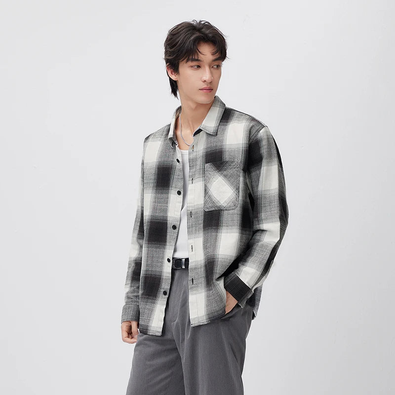 Semir Versatile Shirt Men Long Sleeve Cotton Plaid Loose Fit Lapel Casual Commute Fashion Top 2026 Spring Stylish Wear