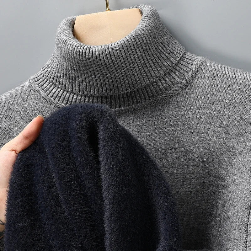 Men's Slim Fit Long Sleeve Turtleneck Sweater Anti-Pilling High Quality Knitted Solid Color Pullover Trendy Men's Clothing