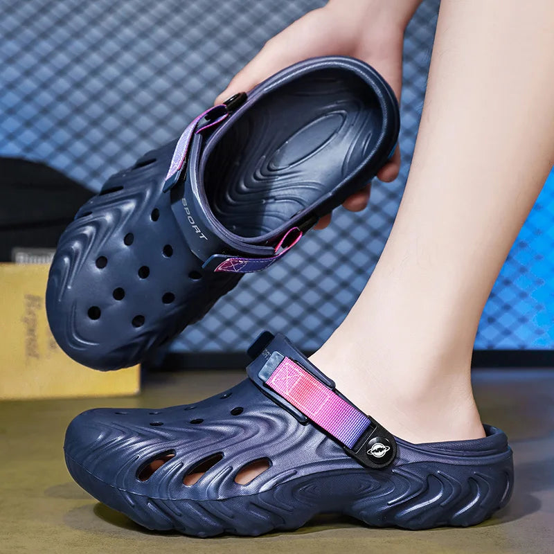 Wide Fit Men's EVA Clogs Non Slip Quick Dry Garden Shoes Adjustable Sport Strap Breathable Slip on Beach Sandals Shower Outdoor