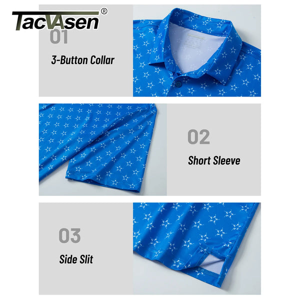TACVASEN Mens Polo Shirts Casual Short Sleeve Print Patterns Collared Shirt Performance Moisture Wicking Golf Polos Work Polos