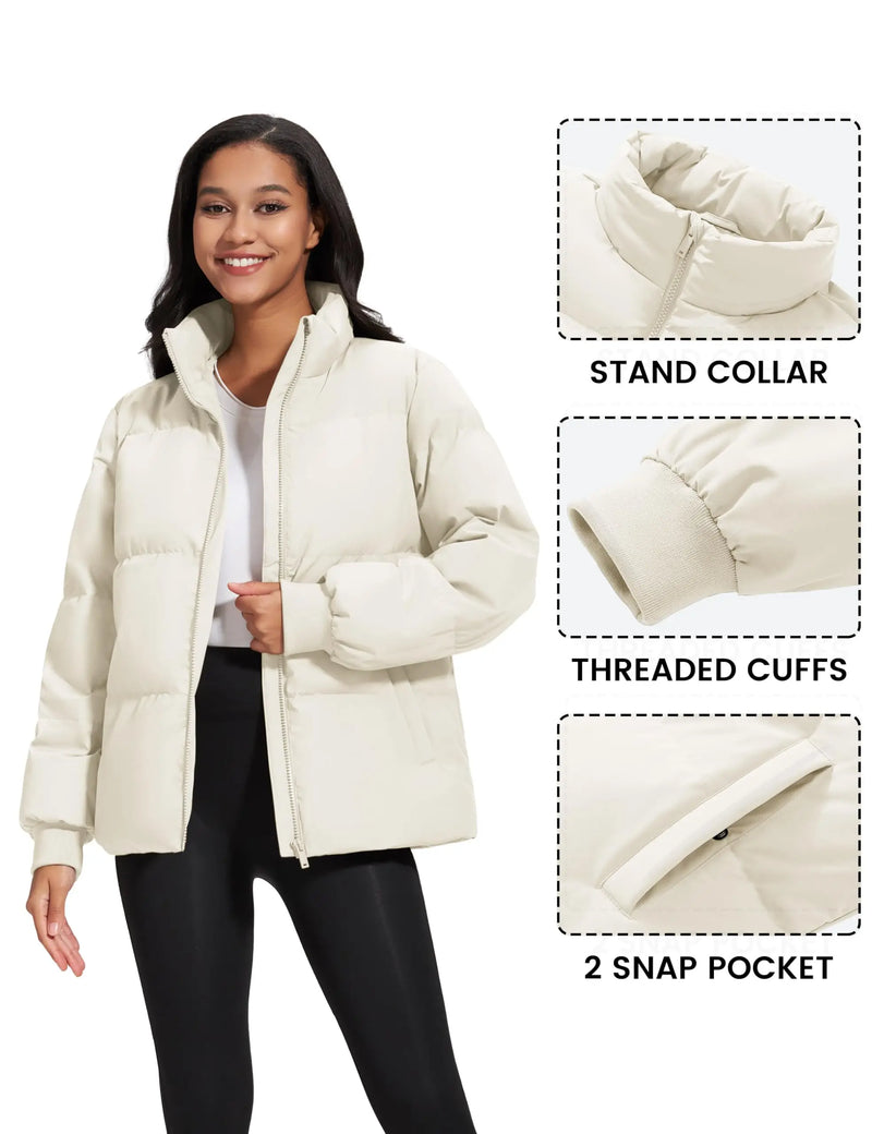 TACVASEN Womens Winter Padded Quilted Duck Down Coat Waterproof Warm Zip Up Daily Jacket Windproof Stand Collar Casual Jacket