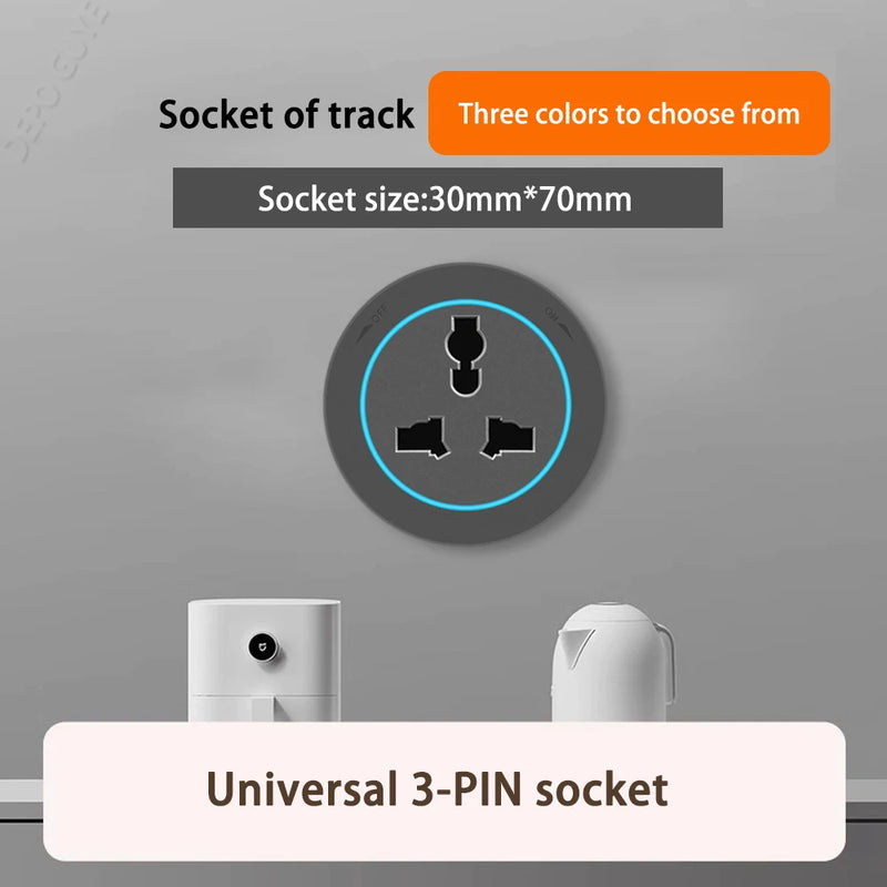 Imitation wood grain Rail Mobile Power Track Socket EU/Universal/UK/USB Type-C Kitchen Bathroom Office Wall Mounted Socket Plugs