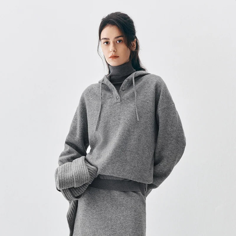 Semir Women Sweater Hooded Design Minimal Style Everyday Style Soft Touch 2026 Winter Layering Wear Warm Knit Clean Silhouette