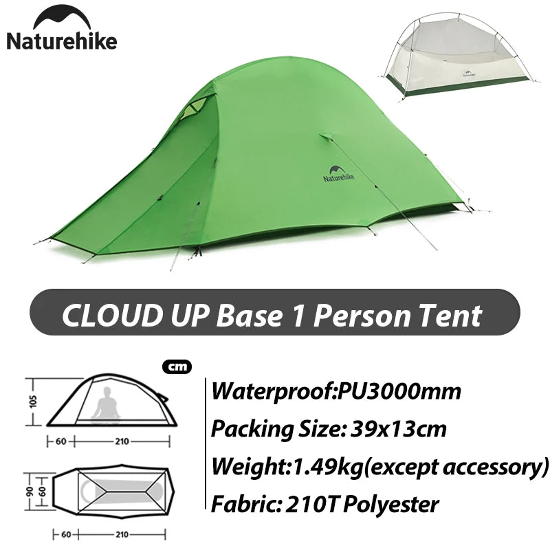 Naturehike New Cloud Up Base Camping Tent 1 2 3Person Lightweight Waterproof Backpacking Tent Outdoor Cycling Hiking Travel Tent
