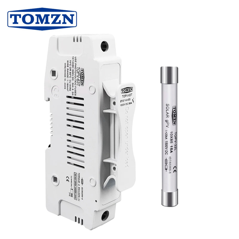 TOMZN 1P Solar PV 1500V Fuse Holder, with 1pc 10x85 or 14x85 PV Fuse for Solar System Protection. Base Photovoltaic Protector.