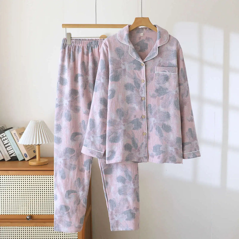 Lapel Long Sleeve Pajamas Sleepwear Cotton Pyjama Set Woman Clothing Set 2 Piece Autumn New Home Wear Ladies Homewear Pijama