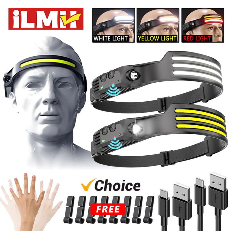 ចង្កៀងមុខប្រភេទ Sensor LED ពិលក្បាលអាចសាកបាន មានថ្មភ្ជាប់មកស្រាប់ មានភ្លើង 5 របៀបសម្រាប់នេសាទ បោះតង់ ចង្កៀងគោម