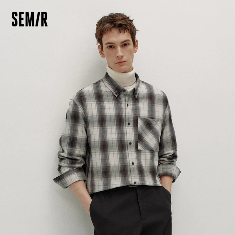 Semir Men Shirt Cotton Fabric Plaid Pattern Long Sleeve Layering Wear 2026 Winter Everyday Look Comfort Fit Casual Style