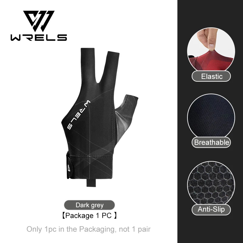 WRELS 1pc Left Hand Billiards Glove Three Finger Snooker Billiard Glove Non Slip Stickers Elasticity Billiard Training Gloves