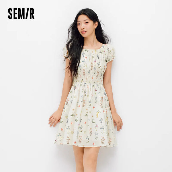 រ៉ូបស្ត្រី Semir រ៉ូបបោះពុម្ពផ្កាចង្កេះ Bowknot ឆ្នាំ ២០២៦ រដូវក្តៅ ស្ទីលធម្មតាផ្អែមល្ហែម