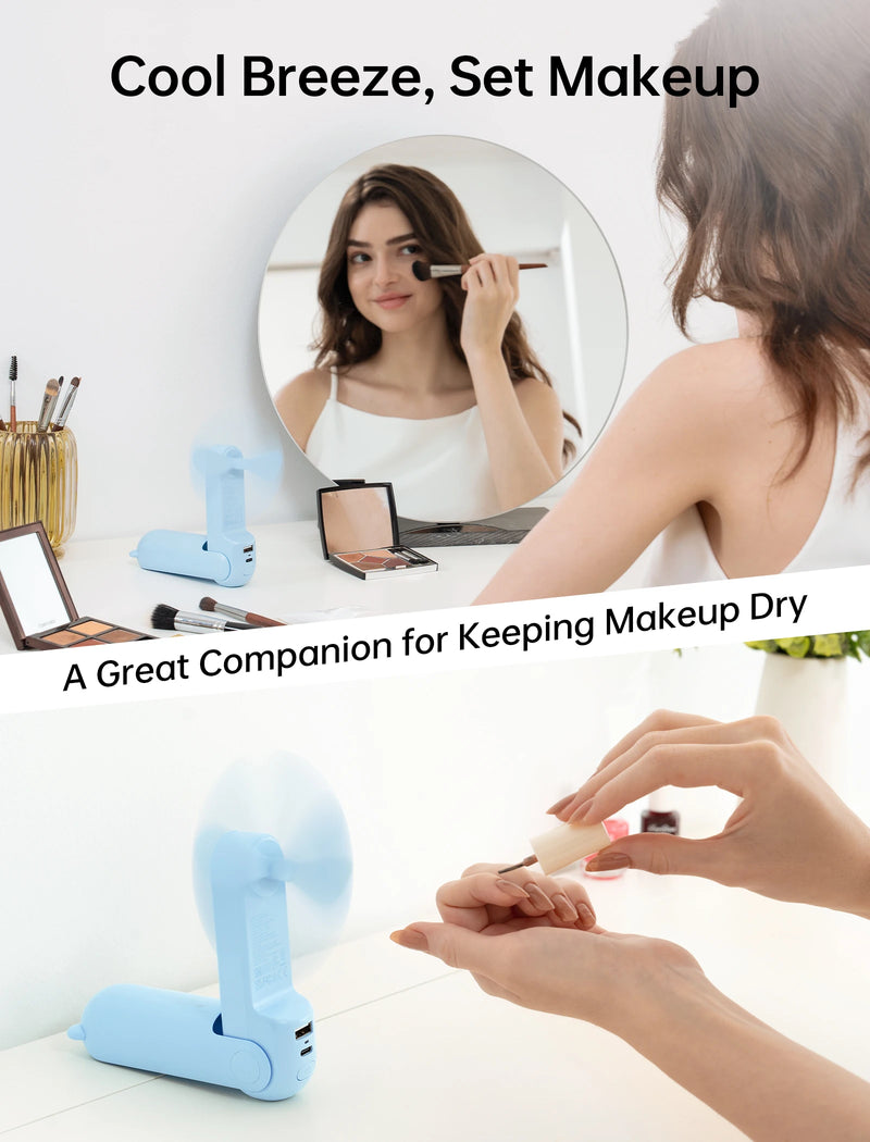 JISULIFE Handheld Fan, 4500mAh Battery 37hrs Runtime, 3 Speeds, Pocket Portable Folding Personal Fan with Power Bank Flashlight