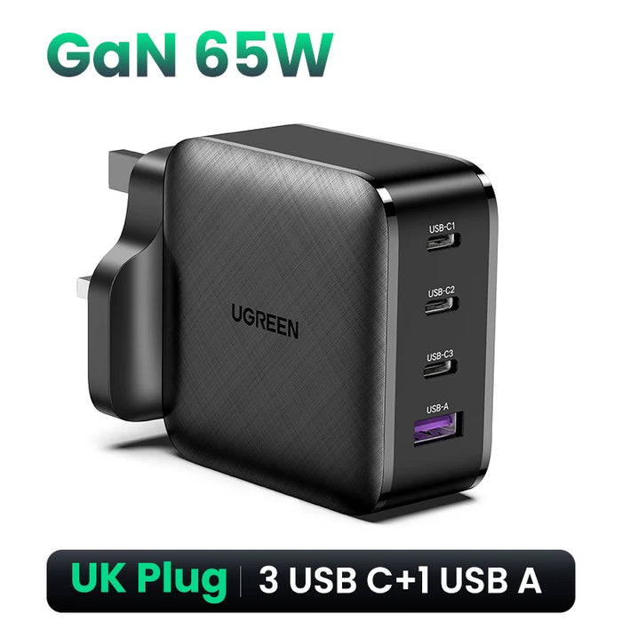 UGREEN PD65W GaN Charger for Tablet Quick 3.0 4.0 SCP Charger for Huawei USB C Charge for Xiaomi Notebook Power Adapter Charger UK Plug 4 Ports CHINA