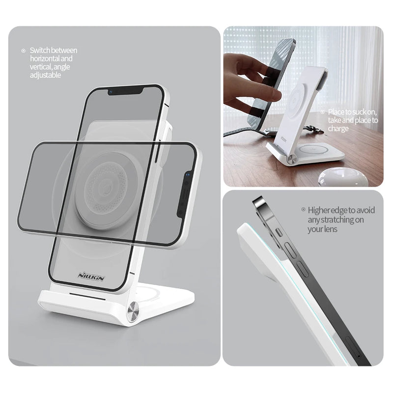 NILLKIN 3 in 1 Magnetic Wireless Charger Stand For iphone 13 pro max For Samsung Galaxy Watch5 Pro For Huawei/Garmin Watch