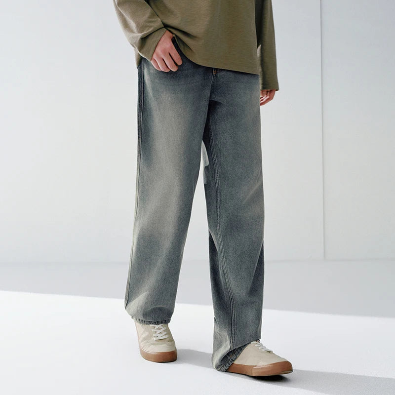 Semir Classic Jeans Men 2026 Spring Stretch Loose Straight Leg Vintage Washed Casual Versatile Fashion Long Trousers