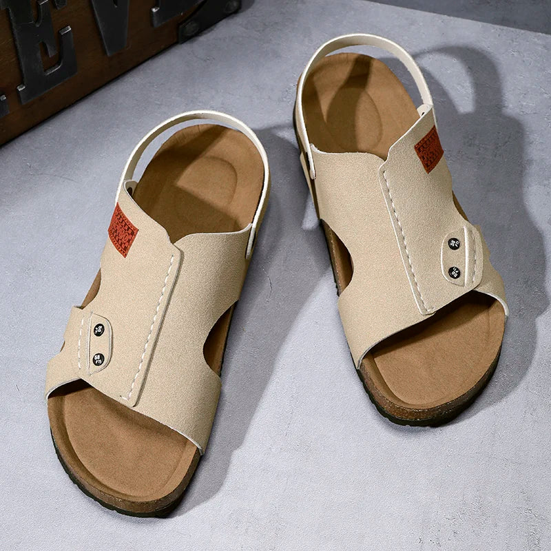 Summer Mens Retro Cork Slippers Sandals Men Suede Leather Sandals Brown Black Comfortable Dropshipping