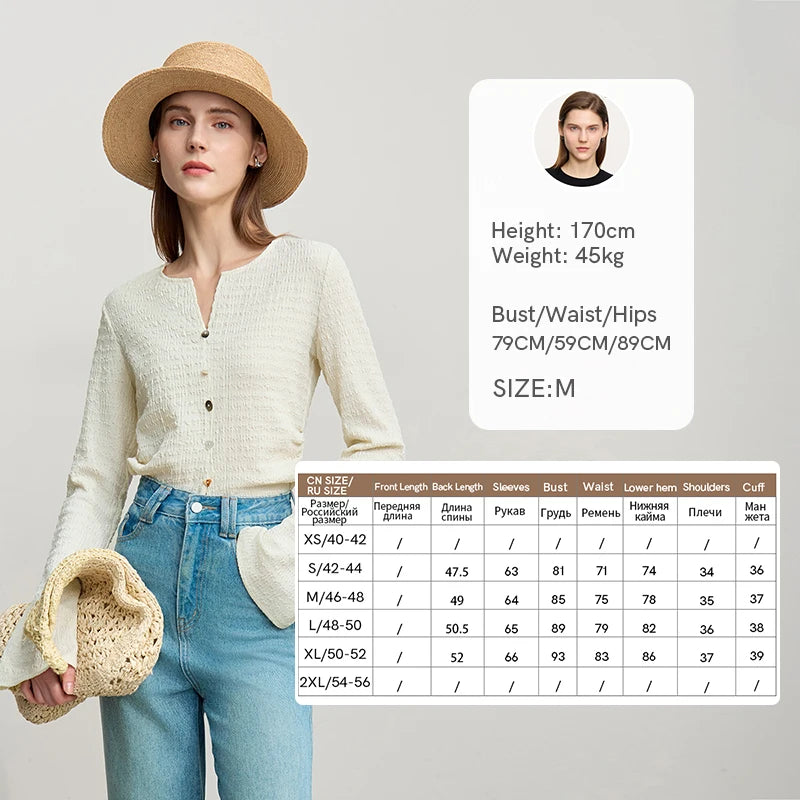 Amii Long Sleeve Women's T-shirt 2026 Autumn New Minimalist Slim Elastic Flare Sleeve Knitted Pullover Tops For Woman 12611001