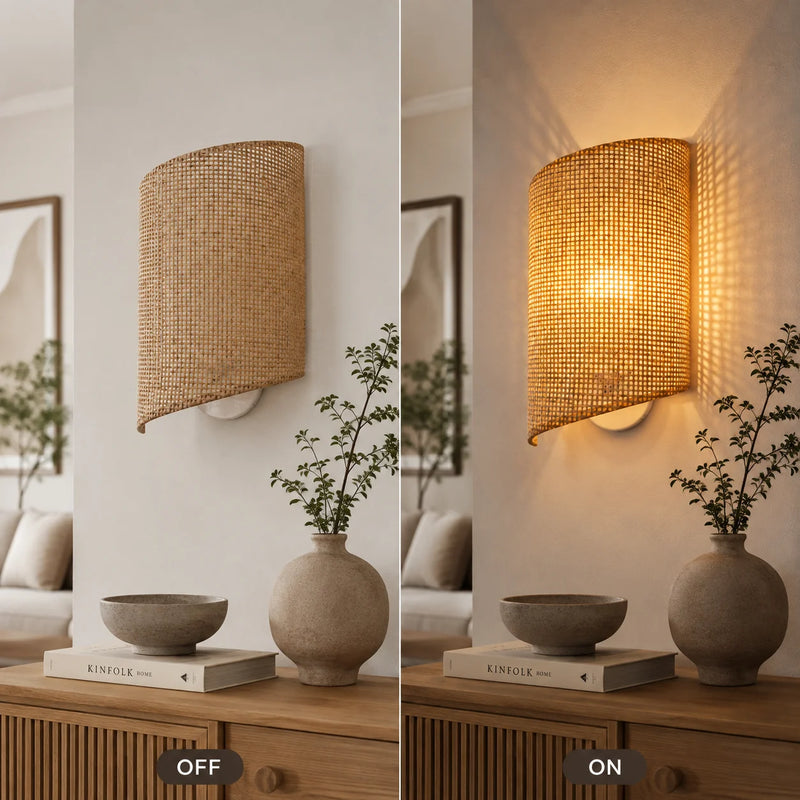 JOYINLED Bamboo Wall Lamp Indoor Retro Wall Light Rattan E27 Handmade Vintage Lampshade Bamboo Lamp Living Room Bedroom 1/2PCS