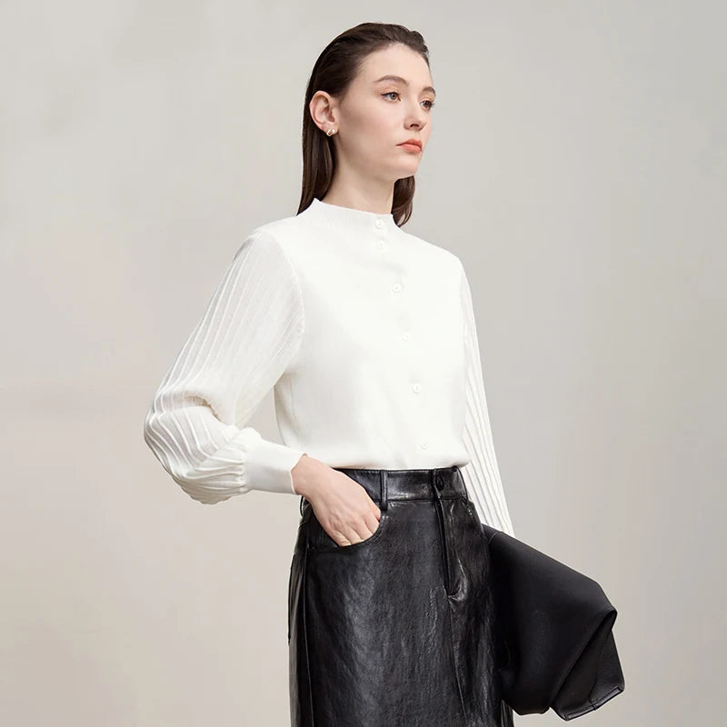 AMII Women's Cardigan Minimalist Half High Collar Cardigans Lady 2026 Autumn New Long Sleeves Slim-fit Female Sweater 12523097