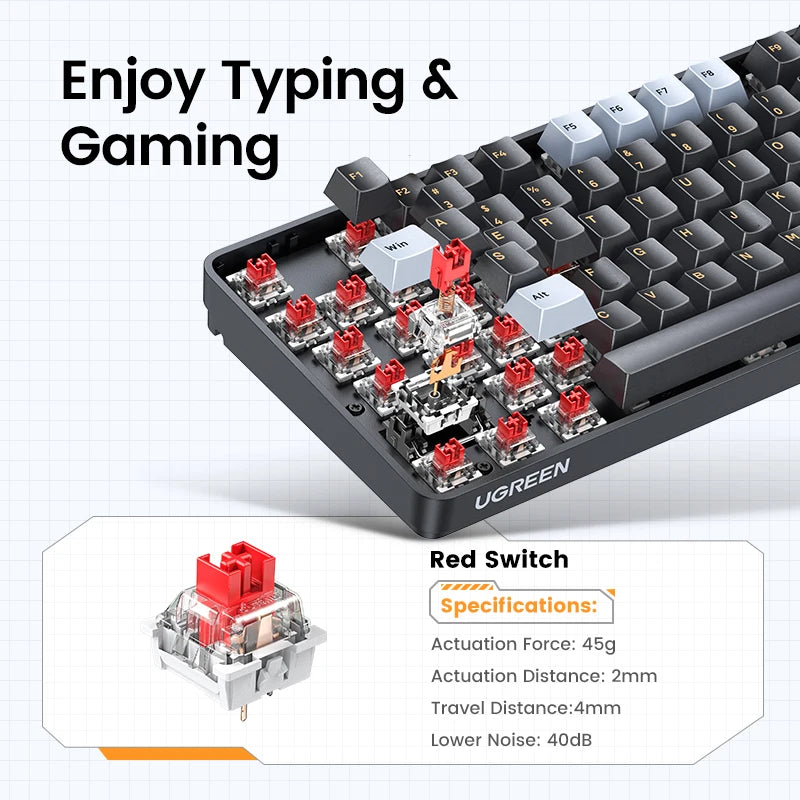 SUPER DEALS for KR UGREEN Wired Mechanical Keyboard 108 Keys Red Switch Black & Gold Korean/Russian Layout for Gaming Office