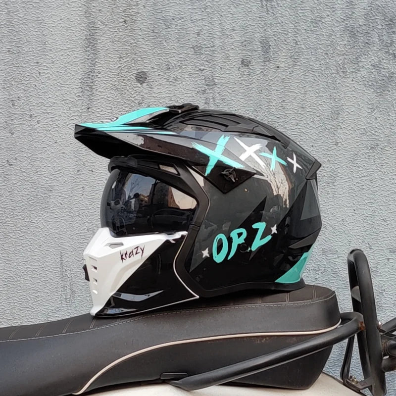 Motorcycle Riding Helmet, Male and Female Motorcycle Combination, All-Season Universal, Summer Retro Removable Chin