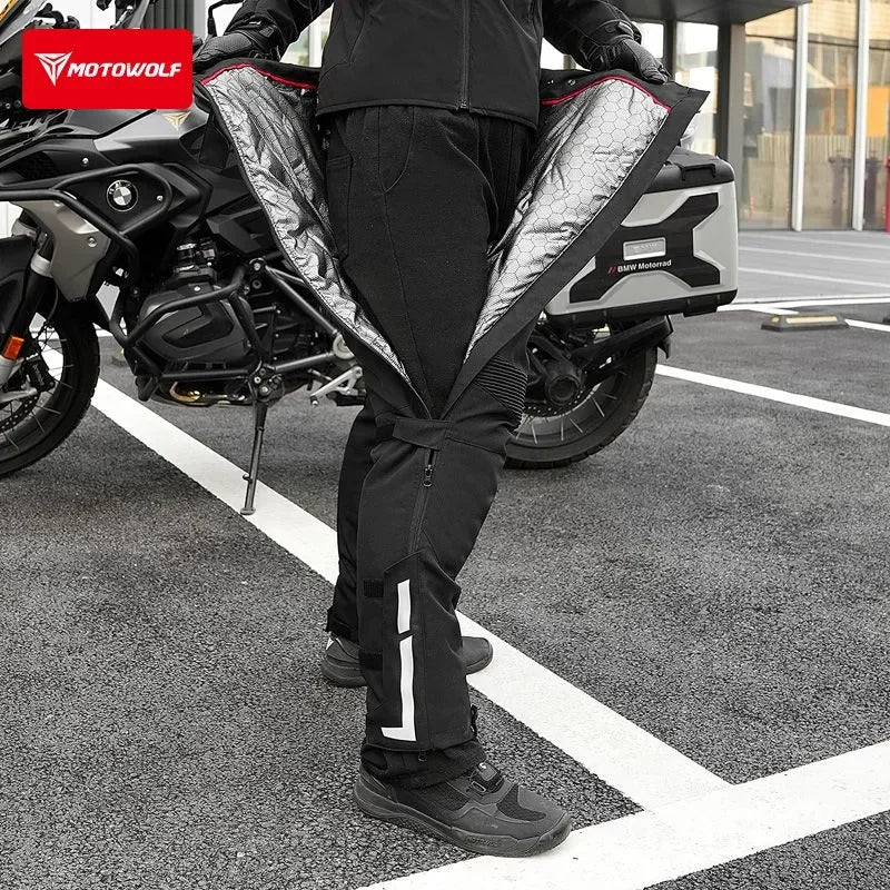ខោម៉ូតូ Motowolf កំដៅអគ្គិសនីរដូវរងាបញ្ចេញខោរហ័សរដូវរងា MotoTrouser ការពារខ្យល់ការពារទឹកជ្រាបជាមួយ CE Prot