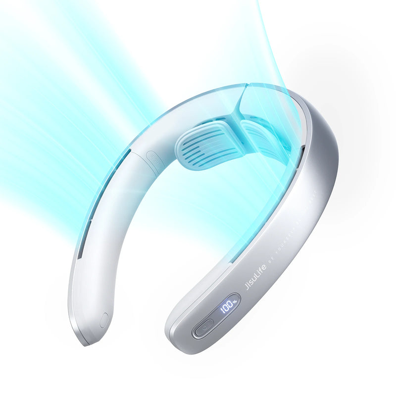 JISULIFE Portable Neck Fan，100 Speed Wind，5000mah Battery，17 Hour Work Time，Mini Electric Neck Fan Usb Rechargeable Neckband Fan