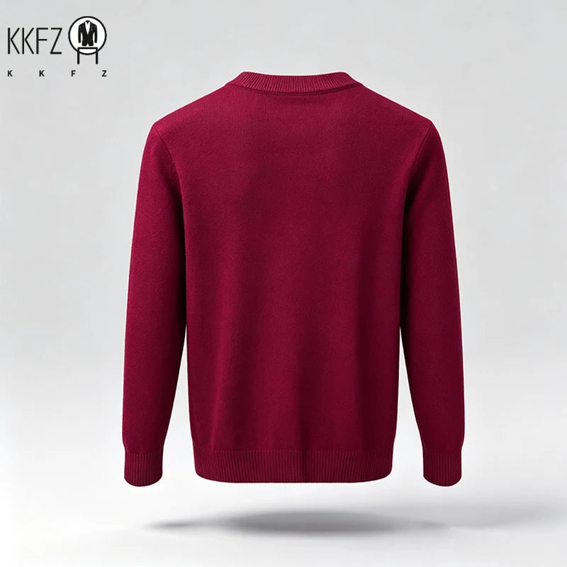 Male Urban Casual Crew Neck Knit Pullover Long Sleeve Ribbed Hem And Cuff For City Commute Street Leisure Cold Season Look