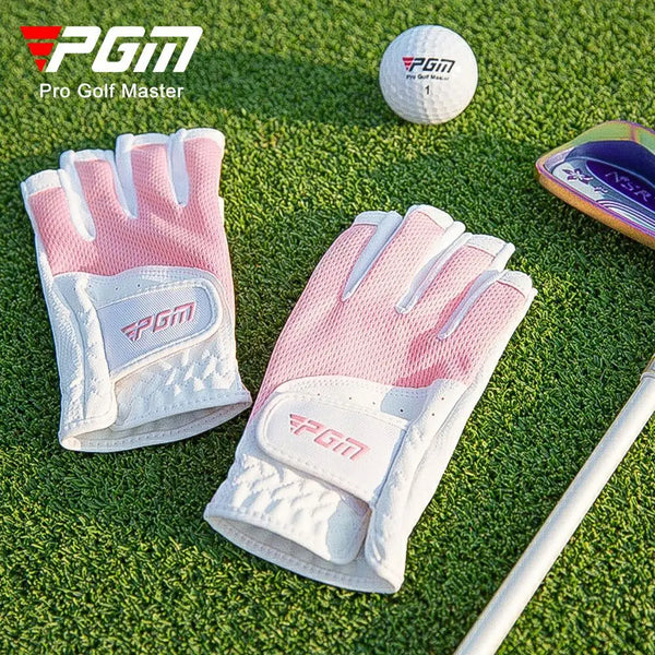 PGM 1 Pair Women's Open Finger Golf Gloves Breathable Mesh PU Sunscreen Finger Cover Left and Right Hand ST032