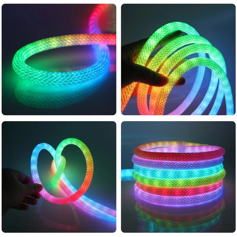 ភ្លើង LED ឆ្នូត RGBIC ត្បាញឆ្លាតវៃ Neon ភ្លើងបត់បែន USB កម្មវិធីបញ្ជាពីចម្ងាយ តន្ត្រីធ្វើសមកាលកម្ម DIY រចនា Ambient Ip67 ការពារទឹកជ្រាប
