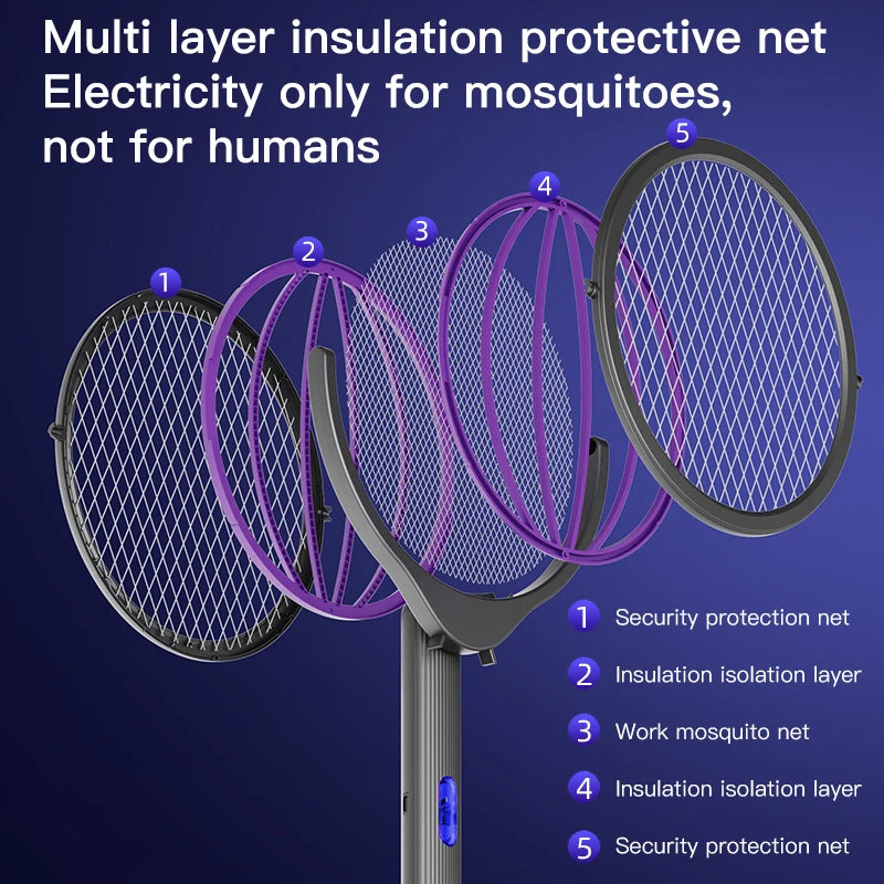 Electric Mosquito Swatter Retractable Rotatable Rechargeable with Purple Lure Light Suitable for Garden Camping Home