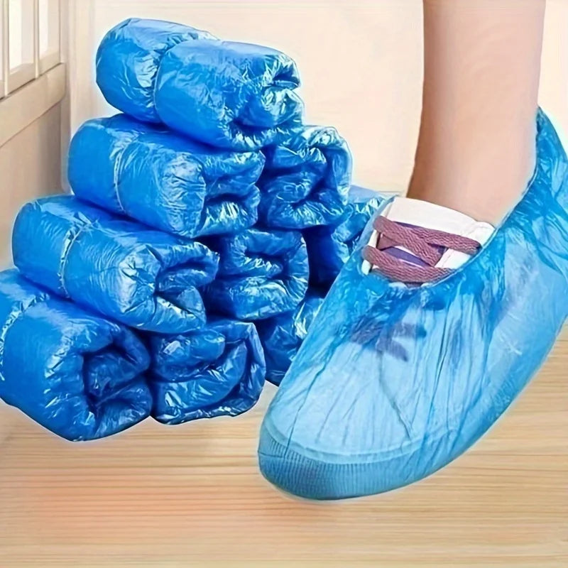 100pcs Heavy-Duty Disposable Shoe Covers - Blue Sole & Elastic Opening, Individually Wrapped Hygienic Protectors for Hospitals