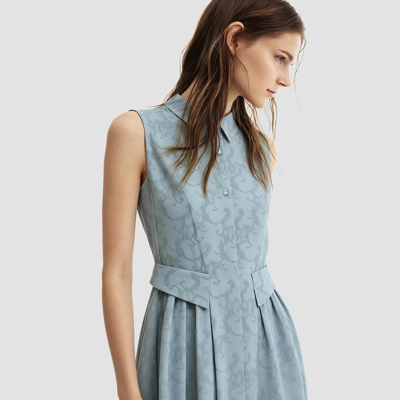 Amii Long Dress 2026 Summer New Lapel Collar Pearl Button Jacquard Elegant Office Slim Fitted Waist Dress For Women 12652025