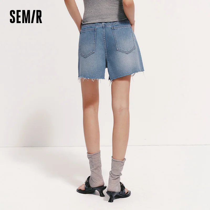 Semir Women Shorts Frayed Ripped Vintage A Line Denim Shorts 2026 Summer Street Style Straight Fit
