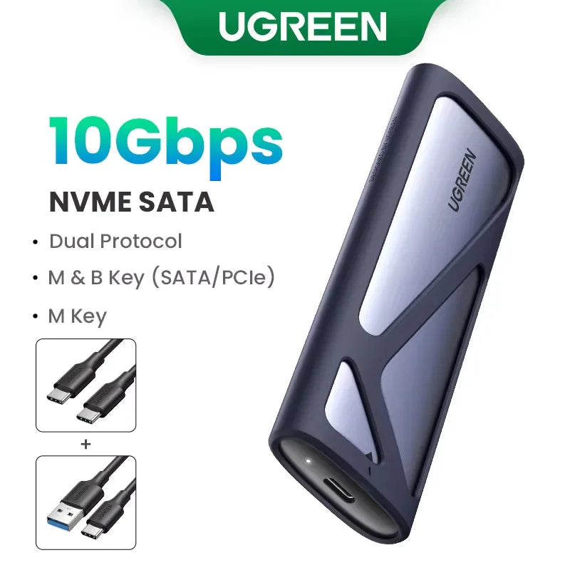 UGREEN M2 SSD Case NVME SATA Dual Protocol M.2 to USB Type C 3.1 SSD Adapter for NVME PCIE NGFF SATA SSD Disk Box M.2 SSD Case