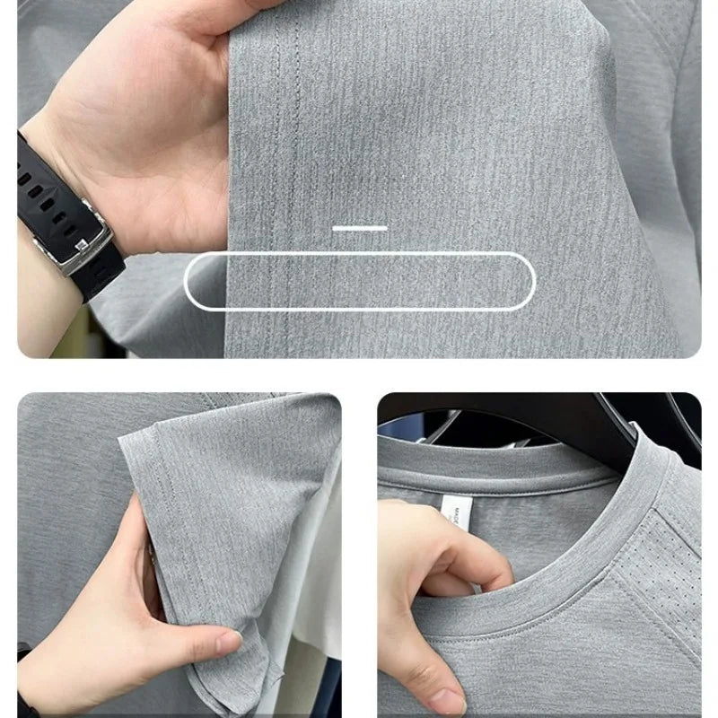 Quick-Dry T-Shirt with Laser Perforated & Mesh Panel Design, Crew Neck Short Sleeve, Breathable Antibacterial Cooling Casual