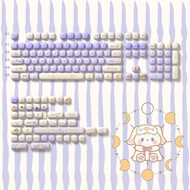 Akko Original Cute Theme MOG/MOA/MAO Profile PBT Keycap Set 5-side Dye-sub ANSI/ISO Layout Girl Keycaps Gift Round Bun Mushroom