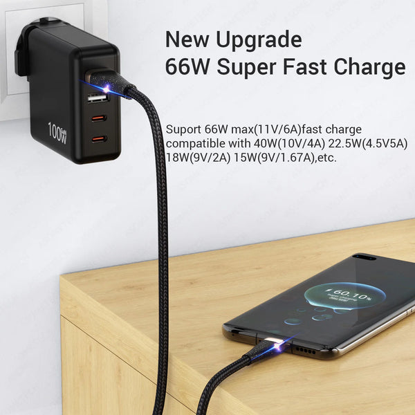 ខ្សែសាក USB 6A សម្រាប់ទូរស័ព្ទ ខ្សែ Type C ខ្សែសាក USB A ទៅ Type C សម្រាប់ Xiaomi Samsung MacBook ខ្សែសាកទិន្នន័យលឿន