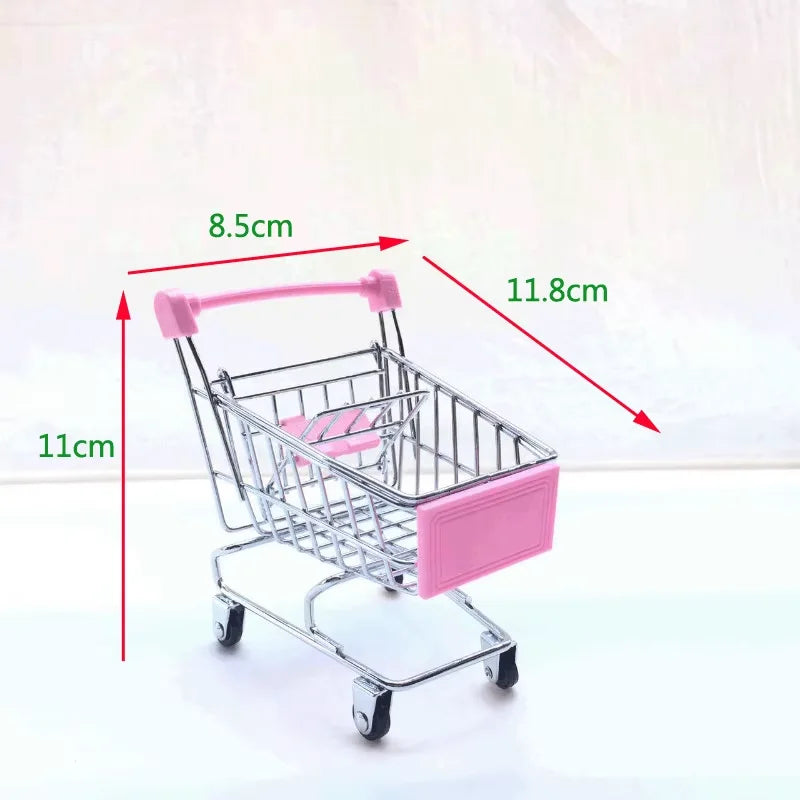 1:48 Mini Supermarket Shopping Trolley Cart Desktop Model Home Decoration Miniature