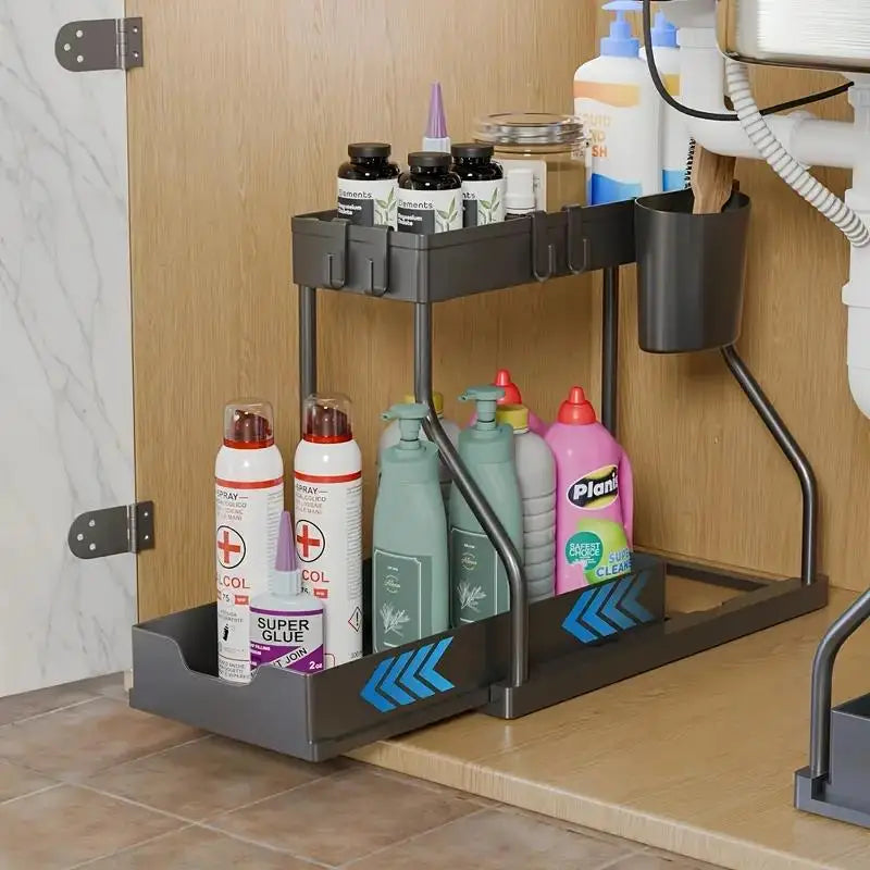 2-Tier Pull-Out Storage Drawers - Heavy-Duty Space Saving Organizer for Kitchen & Bathroom Essentials Bathroom Essentials