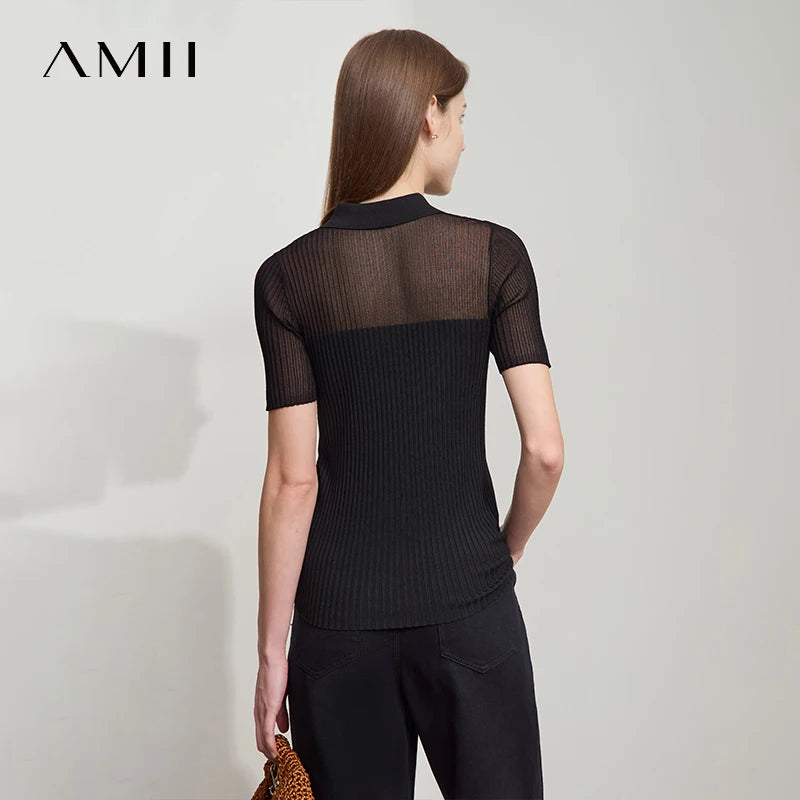 អាវប៉ាក់ Amii Minimalist សម្រាប់ស្ត្រីឆ្នាំ ២០២៦ អាវប៉ាក់ថ្មីសម្រាប់រដូវក្តៅសម្រាប់ស្ត្រី កអាវបត់ចុះក្រោម ដៃខ្លី អាវប៉ាក់រឹង ងាយស្រួលប្រើ 12522013