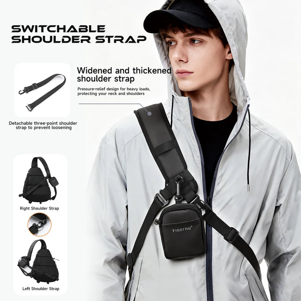 Tigernu Fashion Chest Bags For Men Outdoor Sports Shoulder Bags Male Reflective Strip Crossbody Sling Bags Hiking Biking Travel