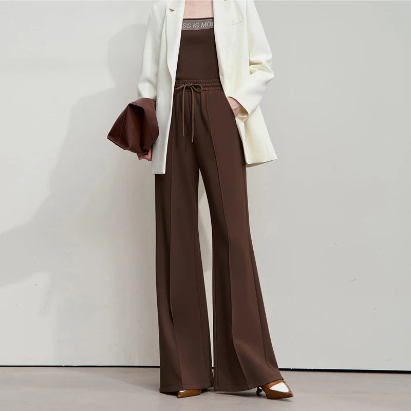 Amii Minimalist Flared Pants 2026 Autumn New College Style Elastic Casual Loose Pants For Woman Knitted Women Trousers 12523064