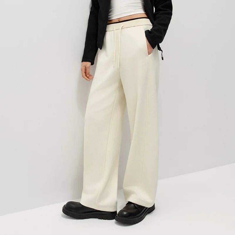 Semir Women Pants Wool Look Fabric Color Block Wide Leg Elastic Waist Everyday Style Soft Touch 2026 Winter Full Length