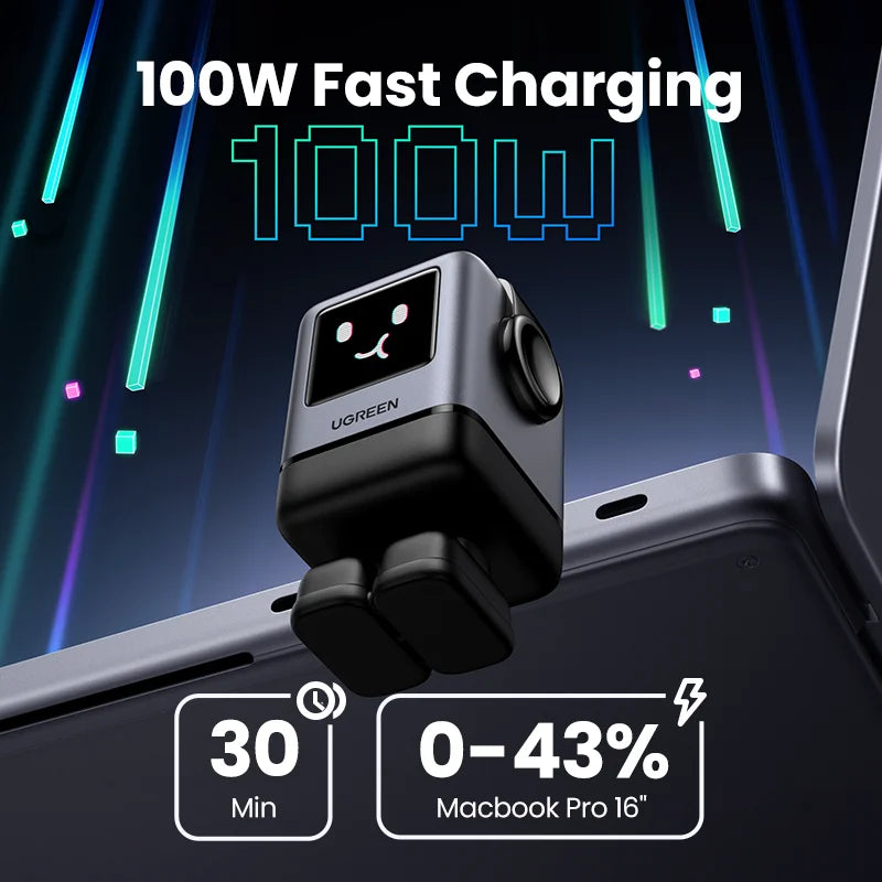 【US Plug】UGREEN100W 65W 30W GaN Charger Robot Design QC4.0 3.0 PPS for iPhone 18 17 16 Pro Macbook Laptops Tablet iPad Samsung