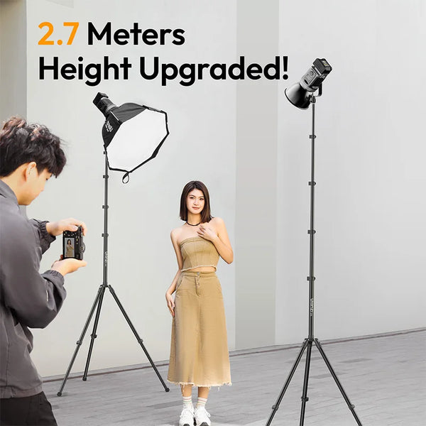 ជើងទម្រភ្លើងដែក Ulanzi T270 ទំហំ 2.7 ម៉ែត្រ សម្រាប់ទ្រភ្លើង Cob Light Panel Light Softbox Stand ជាមួយនឹងជើងទម្រទ្រទ្រង់ 1/4" ទម្ងន់ 6 គីឡូក្រាម សម្រាប់ស្ទូឌីយោថតរូប