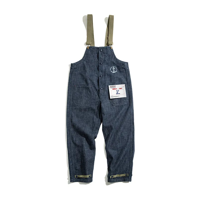 ខោ Maden Workwear ខោអាមេរិកាំង Vintage Deck Strap Pants និទាឃរដូវ និងរដូវស្លឹកឈើជ្រុះ Denim លាងត្រចៀកពណ៌ក្រហម ខោខូវប៊យជើងត្រង់ ម៉ូដបុរស