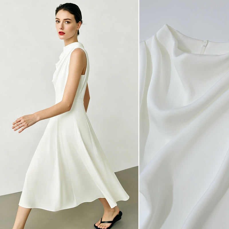 Amii Satin Women's Dress 2026 Summer New Solid Color Sleeveless Elegant Cowl Neck Casual  A-Line Midi Dress for Women 12642219